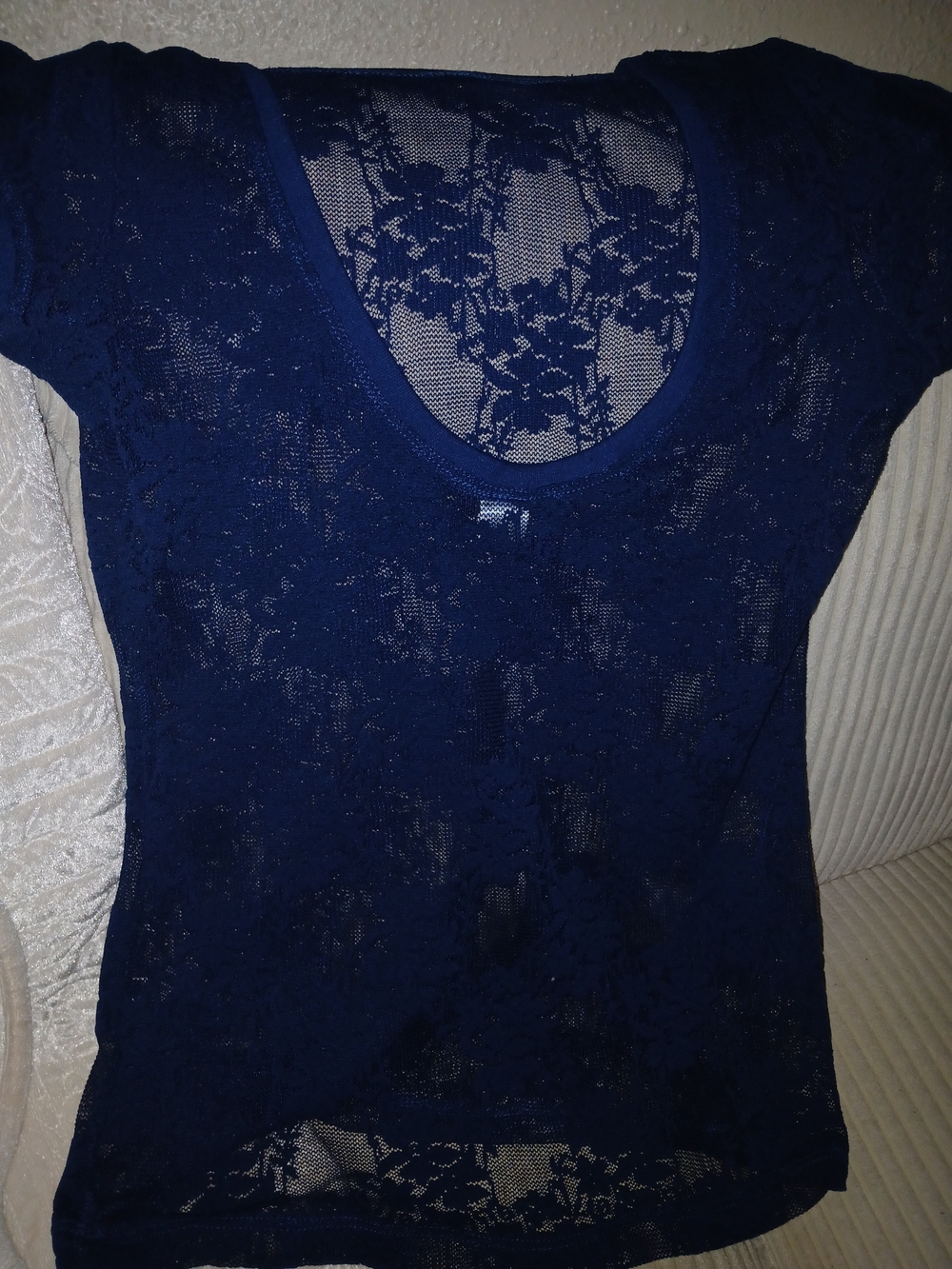 Lace Scoop Neck Women's Top - Navy